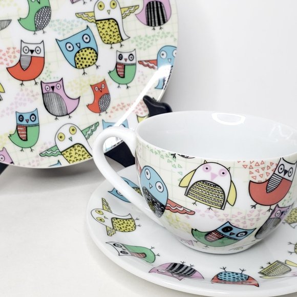 Artistic Owl Print Cup, Saucer, & Plate Set, Creative Tops - Picture 7 of 14
